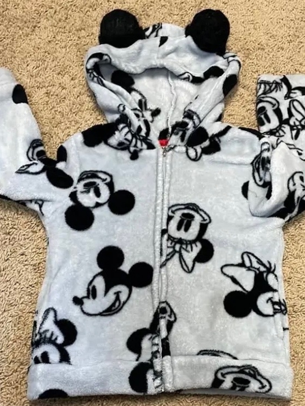 Mickey & Minnie Mouse Kids Plush Hooded Graphic Zip-Up Sweatshirt w/Ears, 4T! 🍁